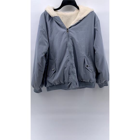Unbranded Jackets & Blazers - UNBRANDED Women's Blue-Cream Fleece Reversible Zip-Up Long Sleeve Jacket SZ L